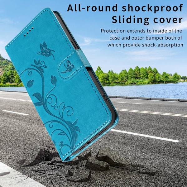 OnePlus 15 5G Plånboksfodral Flower Pattern Konstläder Blå