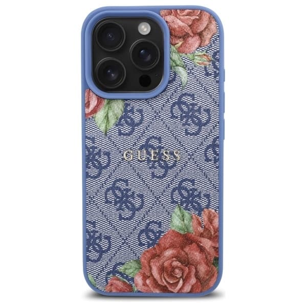 Guess telefonetui til iPhone 16 Pro MagSafe 4G Blomsterprint - Blå Blå