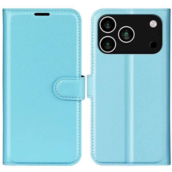 AMORUS iPhone 17 Pro Konstläder Plånboksfodral Flipstativ Litchi - Blå Blå