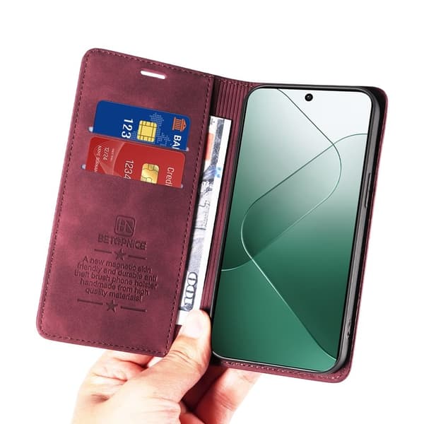 BETOPNICE 003 för Xiaomi 14 Konstläder Plånboksfodral RFID-Skydd - Röd