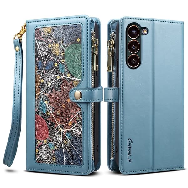 ESEBLE Samsung Galaxy S24 Plånboksfodral Zipper Pocket Konstläder - Blå