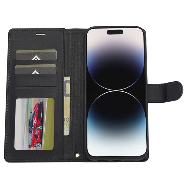 LC.IMEEKE L2 Series iPhone 14 Pro Max Plånboksfodral Konstläder - Svart