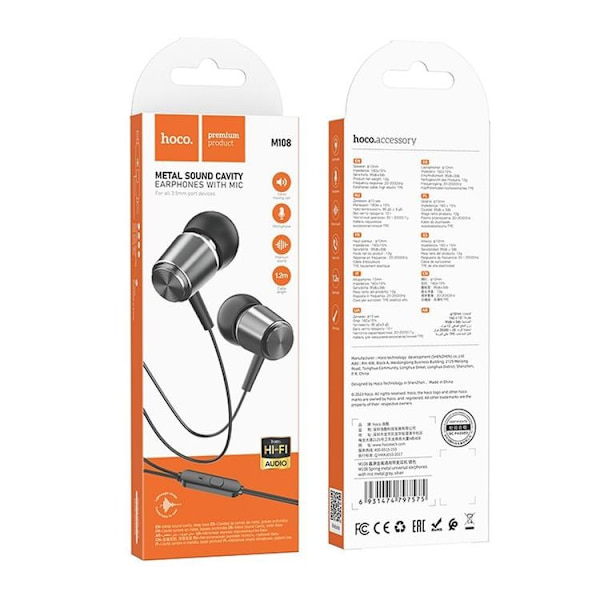 Hoco In-Ear Trådbundna Hörlurar Jack 3.5 mm M108 - Grå Grå