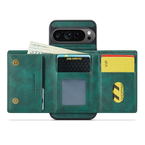 DG.MING M6 Series Konstläder Plånboksfodral för Google Pixel 9 Pro - Grön