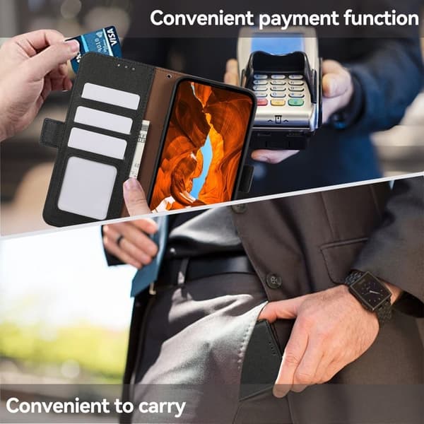 ABEEL Magnetic Konstläder Plånboksfodral för Samsung Galaxy S25/S24 - Svart