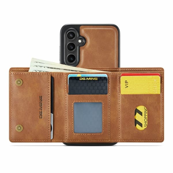 DG.MING M6 Series Konstläder Plånboksfodral för Samsung Galaxy S24 FE - Brun