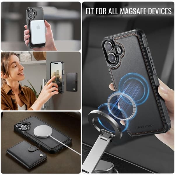 JEEHOOD J09 Mobilskal till iPhone 17 RFID Blocker Läder Svart