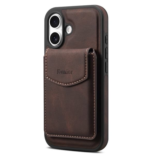DENIOR D19 Mobilskal till iPhone 16 Plus Läder+PC+TPU Brun