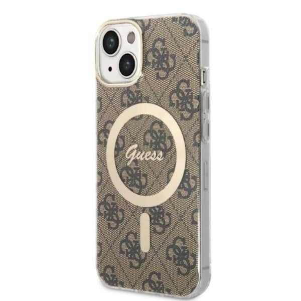 GUESS iPhone 14 Plus Magsafe Skal Print + Trådlös Laddare - Brun