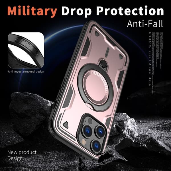Mobilskal till iPhone 14 Pro Max Plast MagSafe Militärskydd - Roséguld