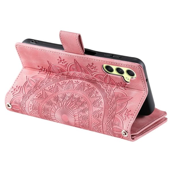 Samsung Galaxy S26 Plånboksfodral Mandala Blommönster Konstläder - Roséguld