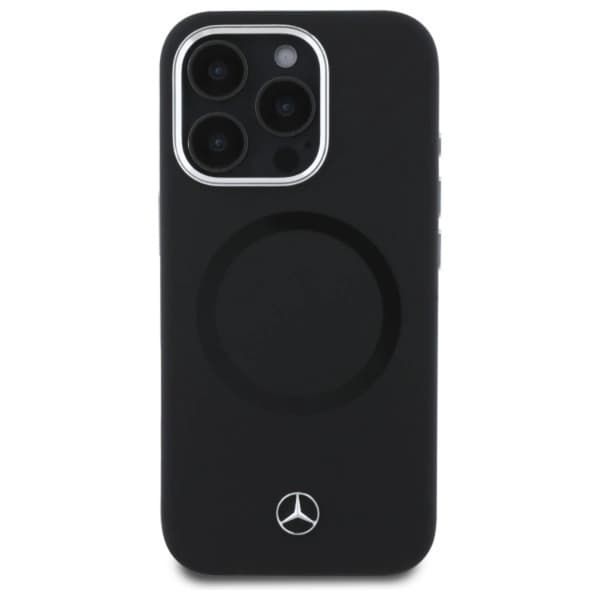 Mercedes telefontaske til iPhone 16 Pro MagSafe silikone tonalt logo - sort Black