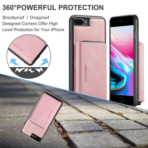 JEEHOOD Mobilskal till iPhone 7 Plus/8 Plus 2-i-1 Stöttålig Konstläder Rosa
