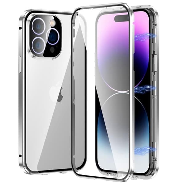 iPhone 14 Pro Max Cover Metal Magnetic - Sølv Silver