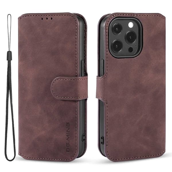 DG.MING Retro Konstläder Plånboksfodral för iPhone 14 Pro 6.1 tum - Brun