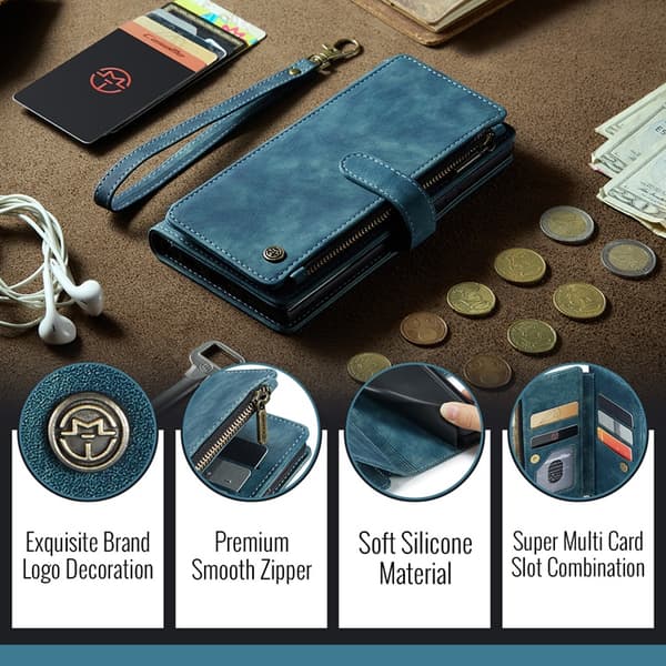 CASEME Google Pixel 10 Pro/10 Konstläder Plånboksfodral Zipper C30 - Blå Blå