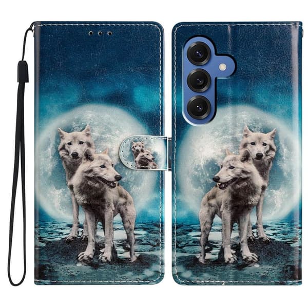 Samsung Galaxy S26 Plus Plånboksfodral Konstläder Mönstertryck Ställ Två Vargar