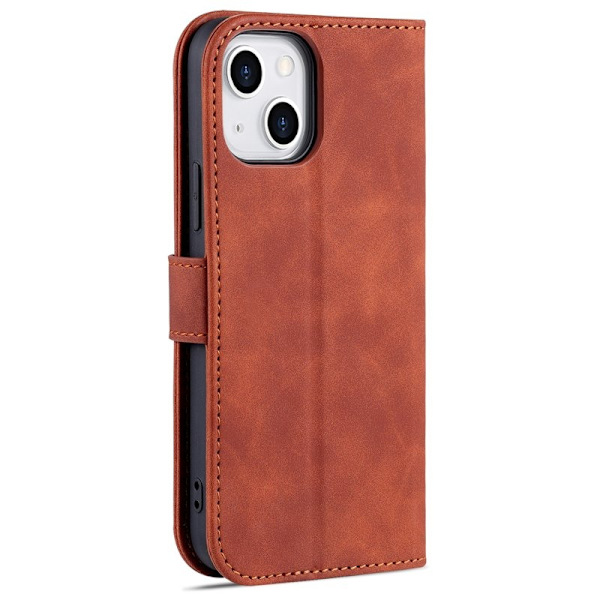 AZNS iPhone 15 Plus Plånboksfodral Ställ Konstläder - Brun