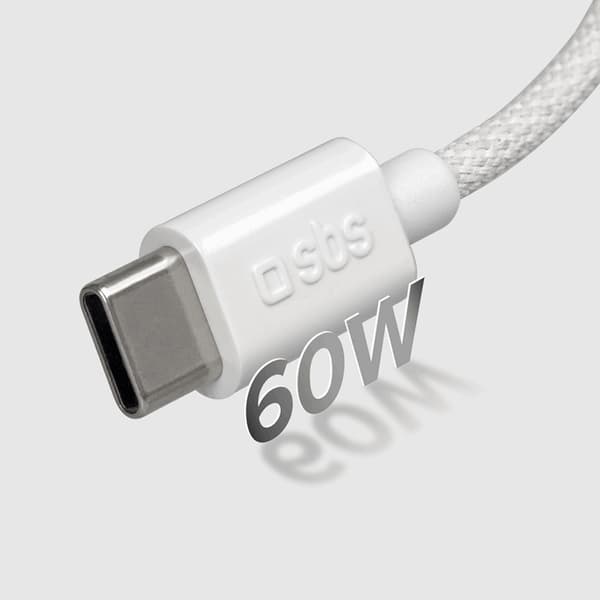 SBS USB-C til USB-C Kabel 1.5m 60W Flettet - Hvid