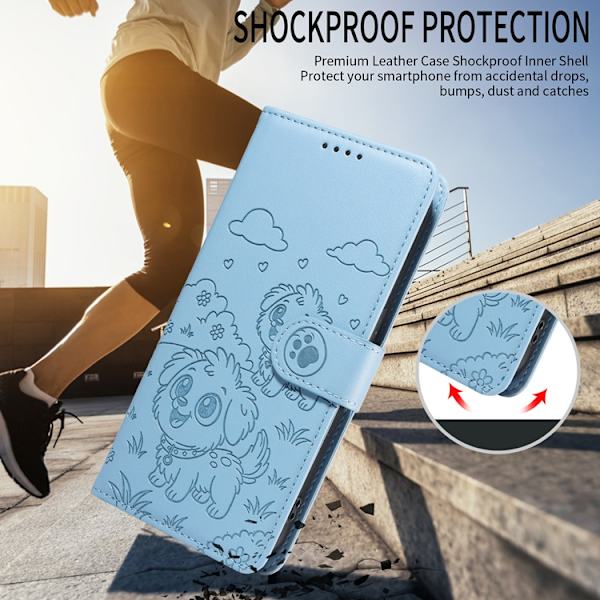 iPhone 17 Pro Konstläder Plånboksfodral RFID-Skydd med handledsrem - Blå Blå