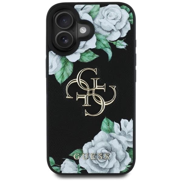 Guess Mobilskal till iPhone 16 Grained Roses Big 4G logo - Svart