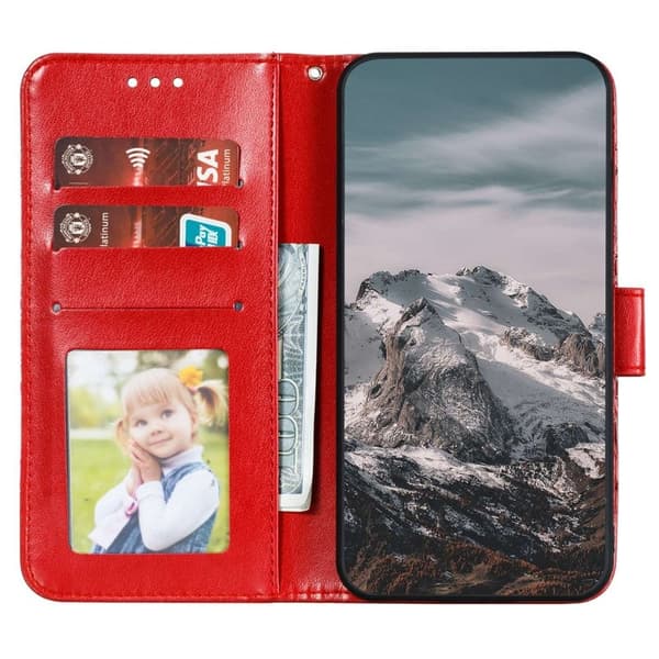 Samsung Galaxy S26 Plånboksfodral Konstläder Mandala Tryck - Röd