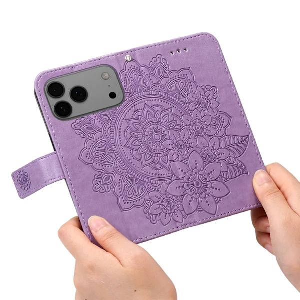 iPhone 17 Pro Max Konstläder Plånboksfodral Floral Pattern - Lila Lila
