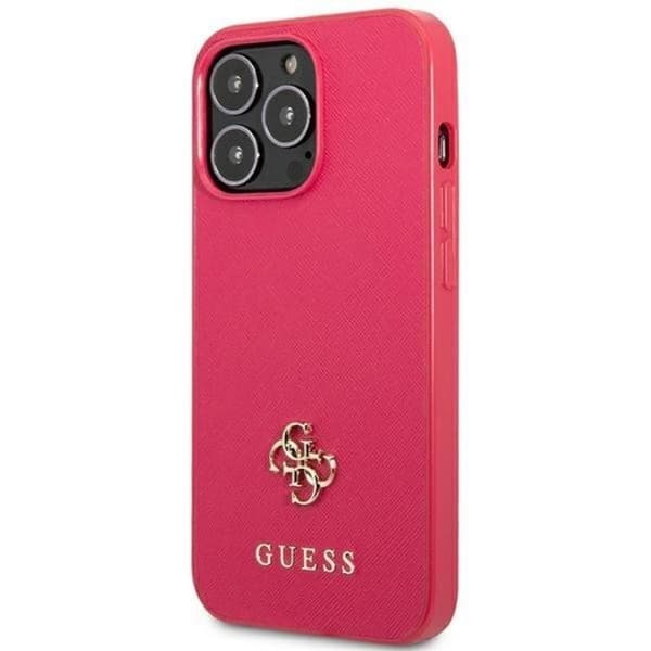 Guess Mobilskal till iPhone 13 Pro Saffiano Small Metall Logo - Rosa Rosa