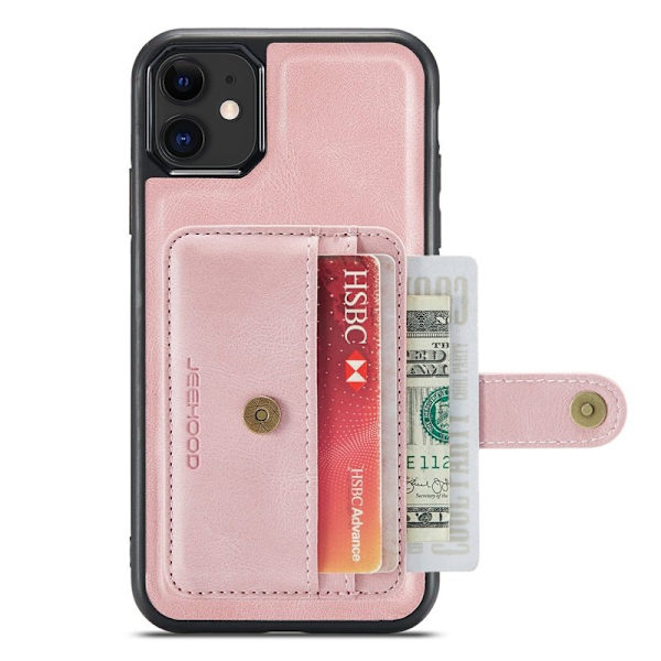 JEEHOOD Mobilskal till iPhone 11 Shockproof Wallet RFID-Skydd Rosa