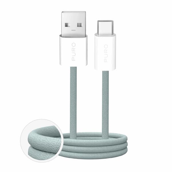 Puro USB-A - USB-C Kabel 1.5m Flätad Fabrik 2.0 10W - Grön Grön