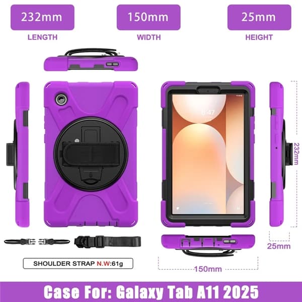 Mobilskal till Galaxy Tab A11 Kickstand Silikon Axelrem Lila