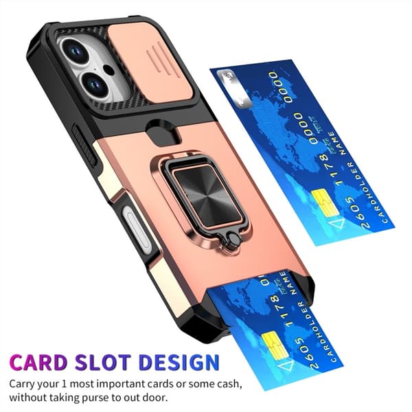 Mobilskal till iPhone 17 Slide Lens Lid med Kortfack - Roséguld Roséguld