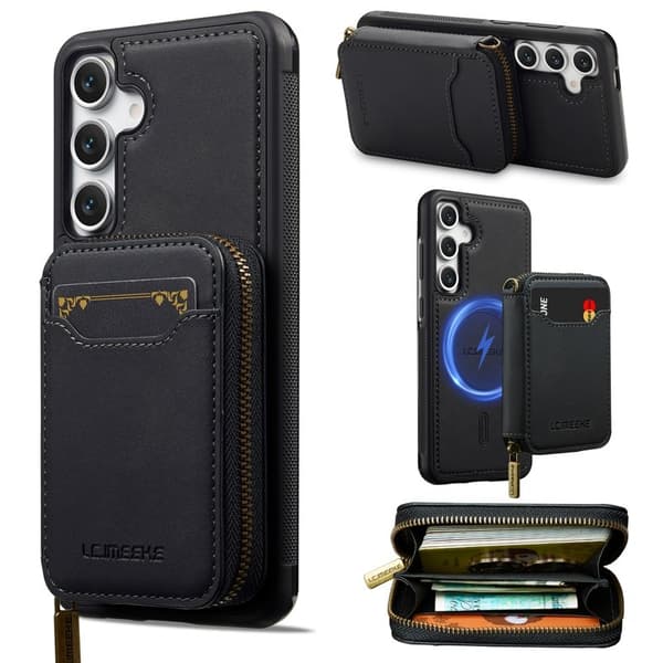 LC.IMEEKE L6 Samsung Galaxy S25 FE Plånboksfodral Konstläder - Svart