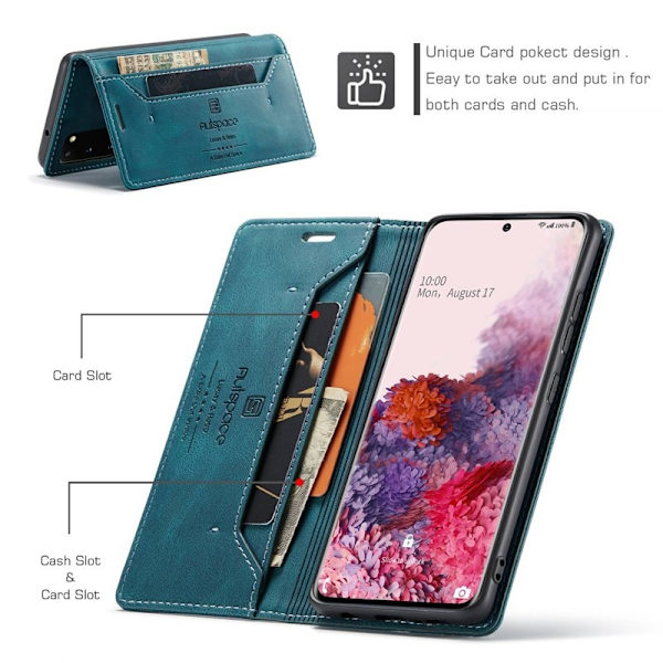 AUTSPACE A01 Plånboksfodral för Samsung Galaxy S20 Konstläder - Blå