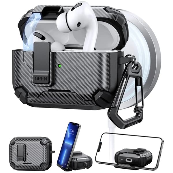 Mobilskal till AirPods Pro 2 Magsafe Carbon Fiber med Karbinhake Grå