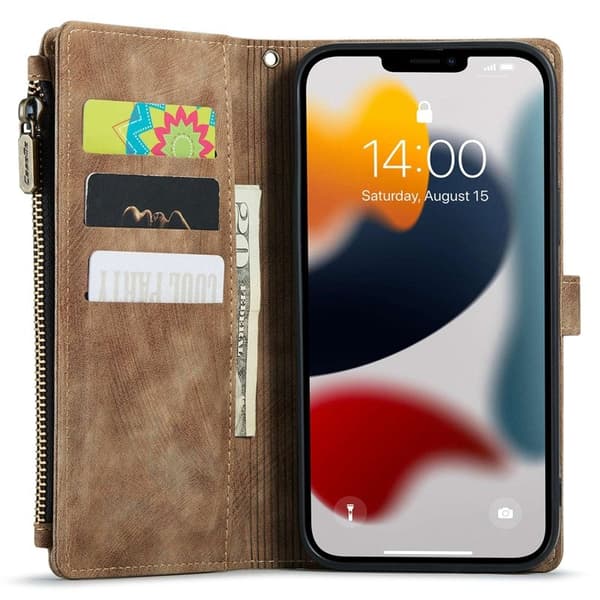 CASEME Konstläder Plånboksfodral för iPhone 12 Pro Max med rem - Brun
