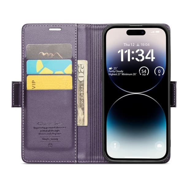 CASEME Plånboksfodral Konstläder iPhone 14 Pro Max RFID-Skydd Lila