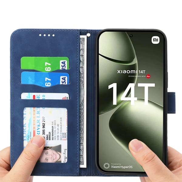 DIERFENG DF-03 för Xiaomi 14T Plånboksfodral Konstläder - Blå