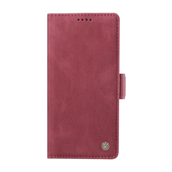 YIKATU OnePlus 15 Konstläder Plånboksfodral Skin-touch Feeling Vinröd