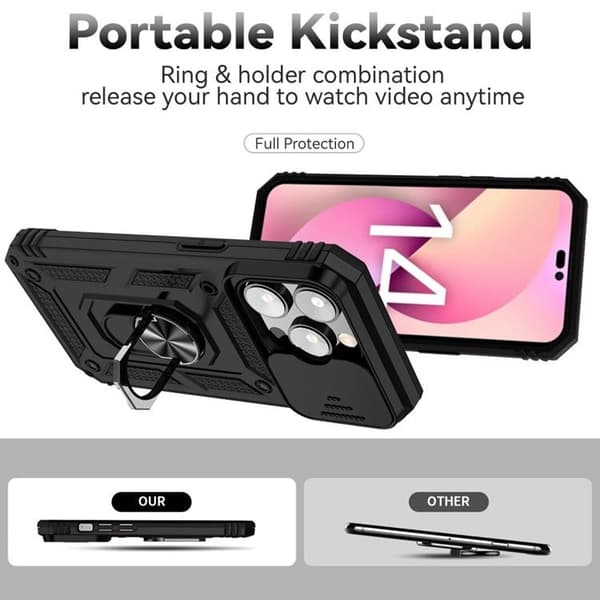 iPhone 14 Pro Cover Ringholder Kickstand - Sort Black