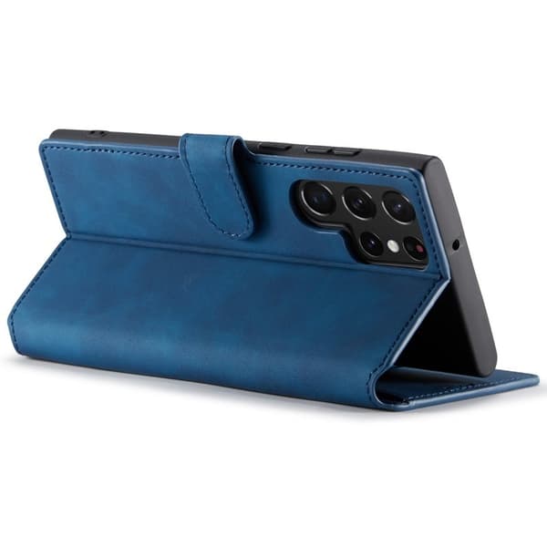 DG.MING Retro KonstLäder Wallet Mobilskal för Samsung Galaxy S22 Ultra - Blå