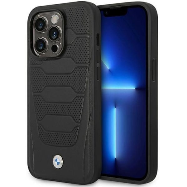 BMW iPhone 14 Pro Max Mobilskal Magsafe Läder Seats Pattern Svart
