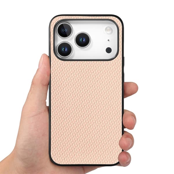 Mobilskal till iPhone 17 Pro Carbon Fiber PU Läder - Aprikos Brun
