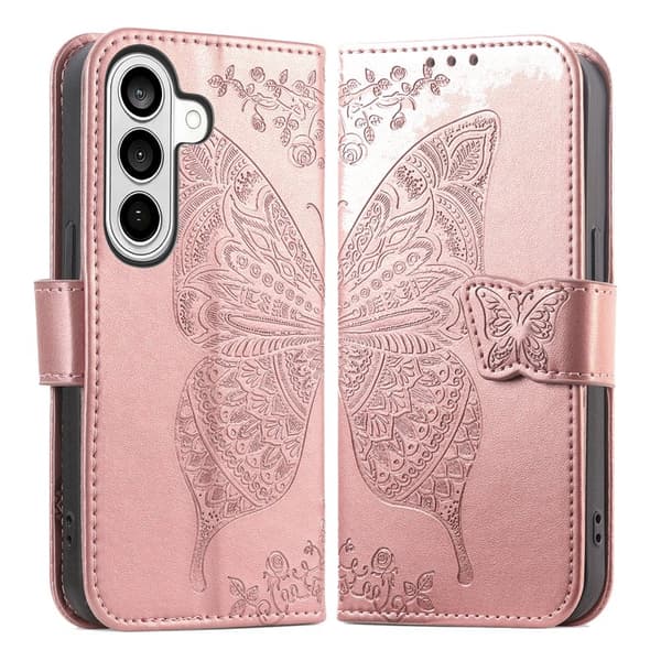 Plånboksfodral för Samsung Galaxy S26 Plus Konstläder med rem - Roséguld