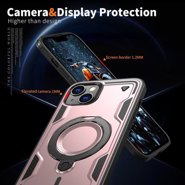 Mobilskal till iPhone 14/13 Plast Militärskydd Kickstand - Roséguld