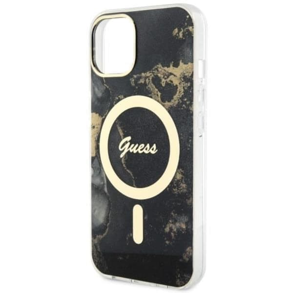 Guess iPhone 14 Mobilskal MagSafe Guld Marble - Musta Black