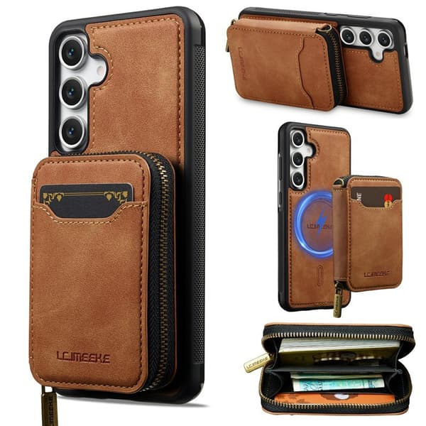 LC.IMEEKE Plånboksfodral för Samsung Galaxy S26 Plus Magnetiskt PC + TPU - Brun