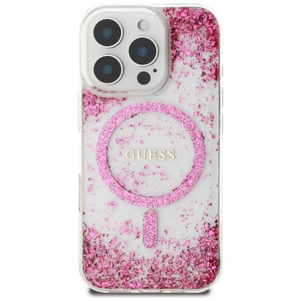 Guess Mobilskal till iPhone 16 Pro MagSafe HC Resin Bottom Glitter - Rosa Rosa