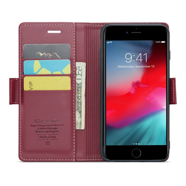 CASEME Plånboksfodral Konstläder för iPhone 6 Plus/6s Plus/7 Plus/8 Plus Röd