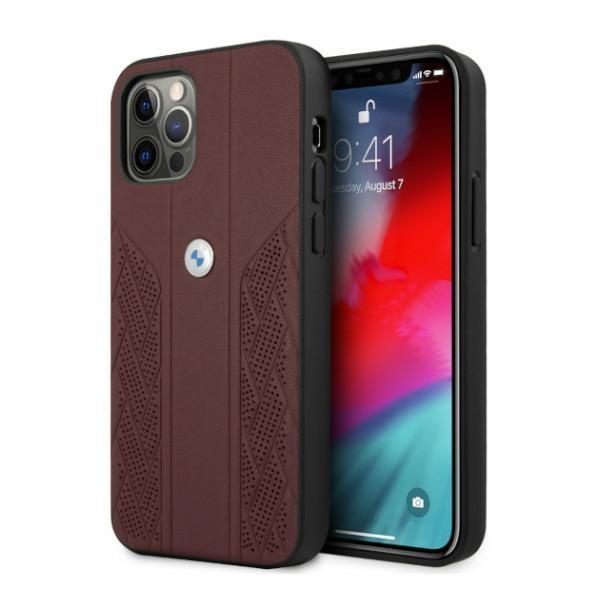 BMW Leather Curve Perforate Case iPhone 12 Pro Max - punainen Red
